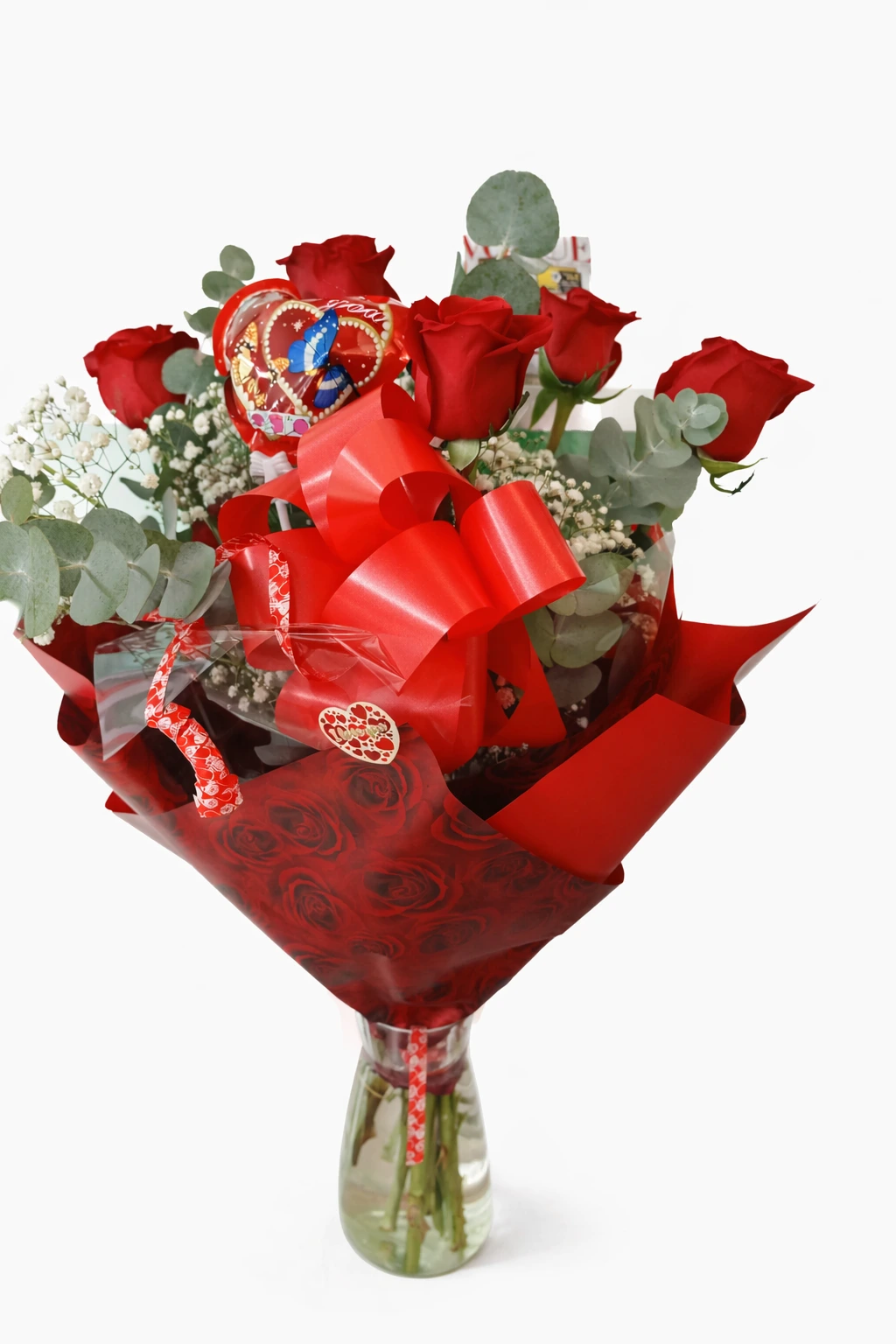 Jarrón de flores rosadas